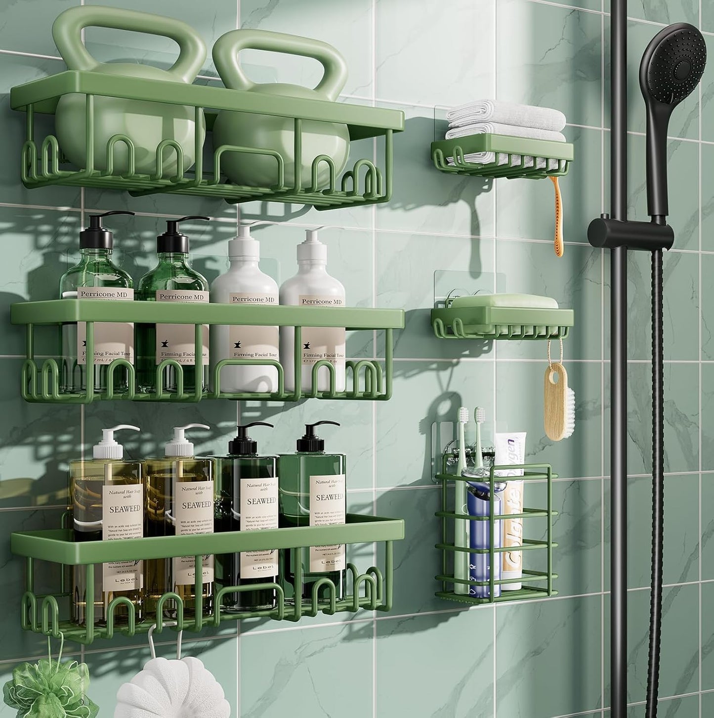 Veken Rustproof & Waterproof Shower Caddy 6-Pack, No Drilling Adhesive Shelves Rack with Soap