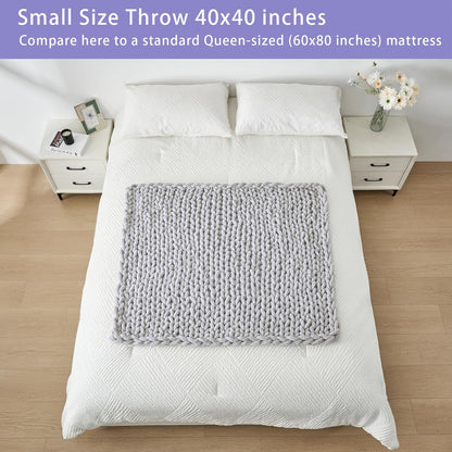 Bigacogo Chunky Knit Throw Blanket for Couch, 40x40 inches, 100% Hand Knitted with Thick Jumbo
