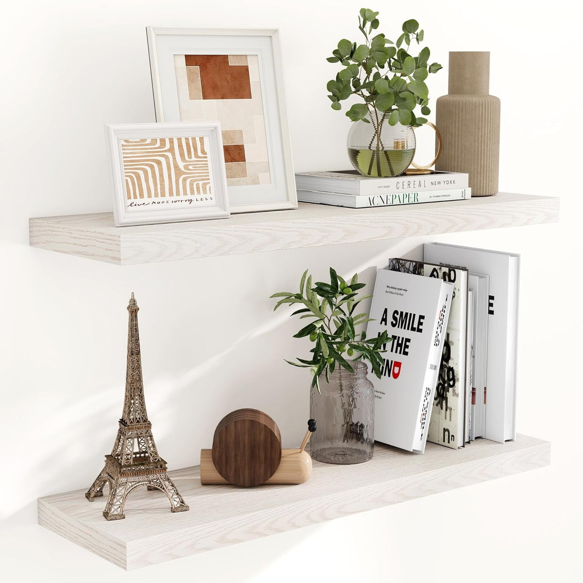 Fun Memories Rustic Wood Floating Shelves for Wall, 36 x 9 Wall Shelves Set of 2, Deep Floating