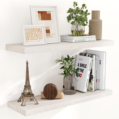 Fun Memories Rustic Wood Floating Shelves for Wall, 36 x 9 Wall Shelves Set of 2, Deep Floating