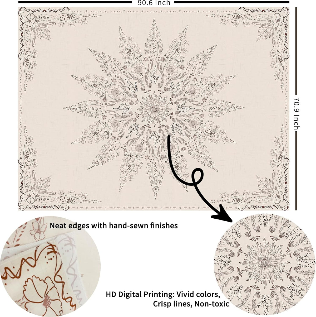 Damanse Floral Tapestry Wall Hanging Cute,Boho Wall Tapestry for Bedroom Aesthetic,Mandala Living