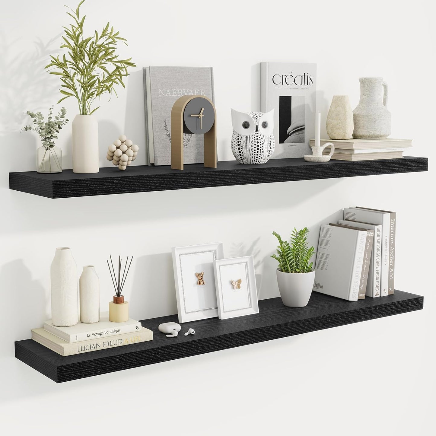 Fun Memories 48 Inch Deep Floating Shelves for Wall, 2 Pack of Long Wall Mounted Wood Shelves with