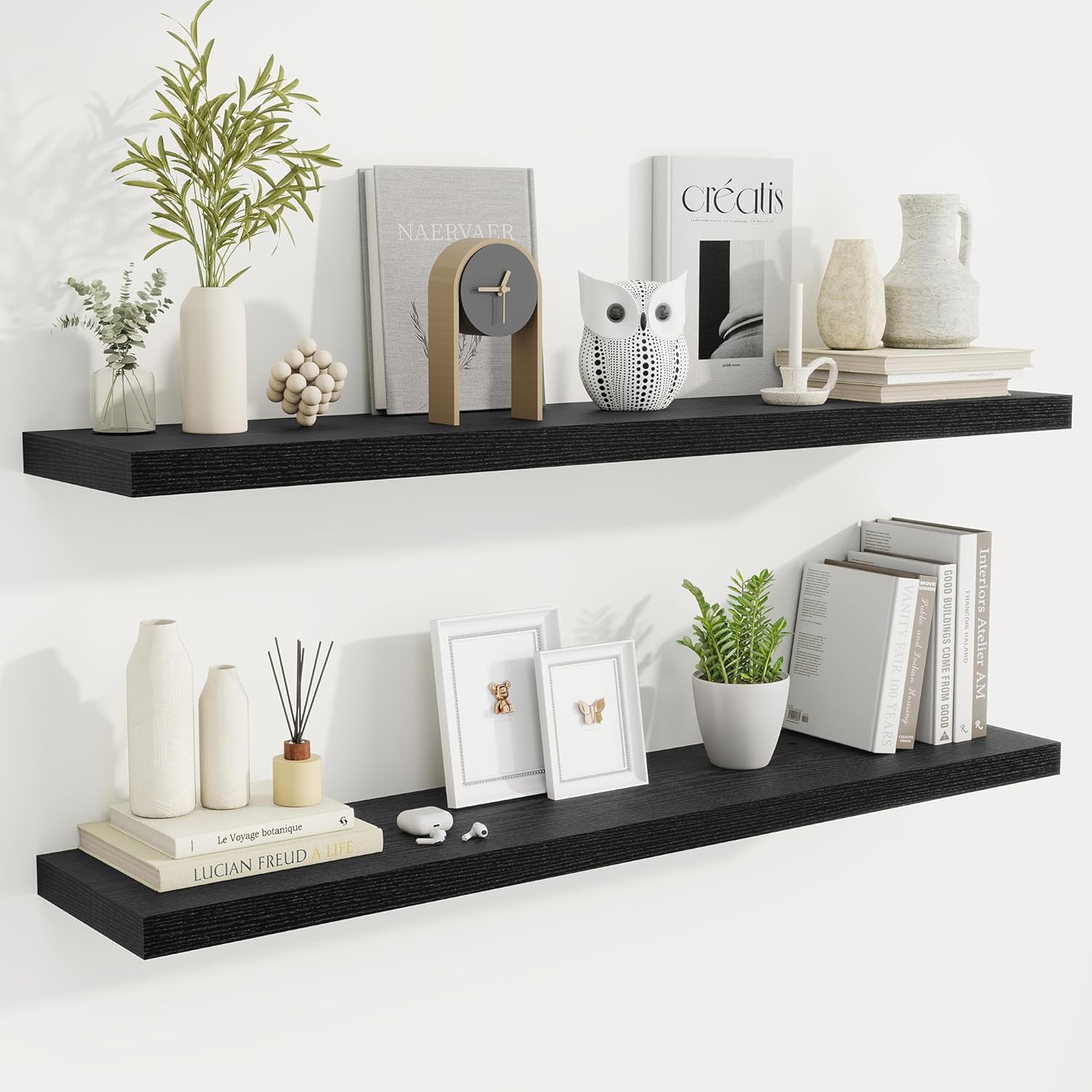 Fun Memories 48 Inch Deep Floating Shelves for Wall, 2 Pack of Long Wall Mounted Wood Shelves with