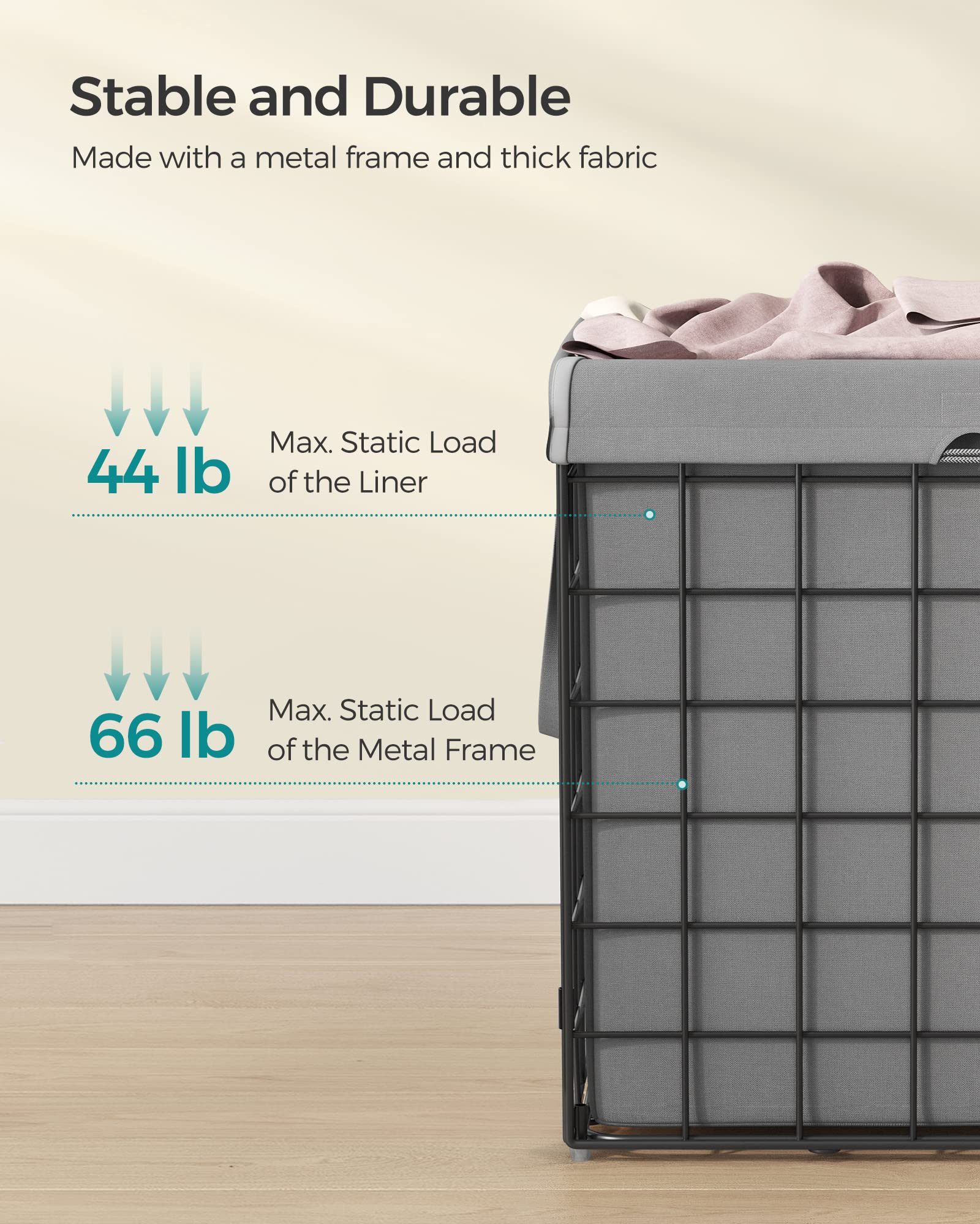 SONGMICS 29 Gal. (110L) Laundry Basket, Laundry Hamper, Collapsible Clothes Hamper, Removable and