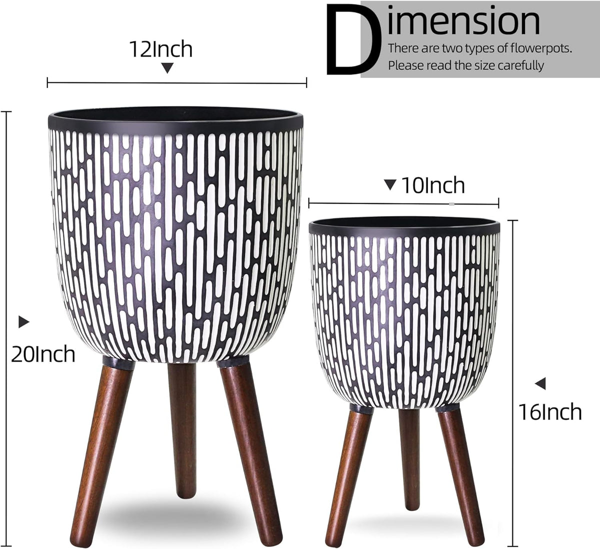 2 Set Plant Pot with Stand 10 & 12 inches, Mid-Century Large Planter with Legs for Indoor Plants