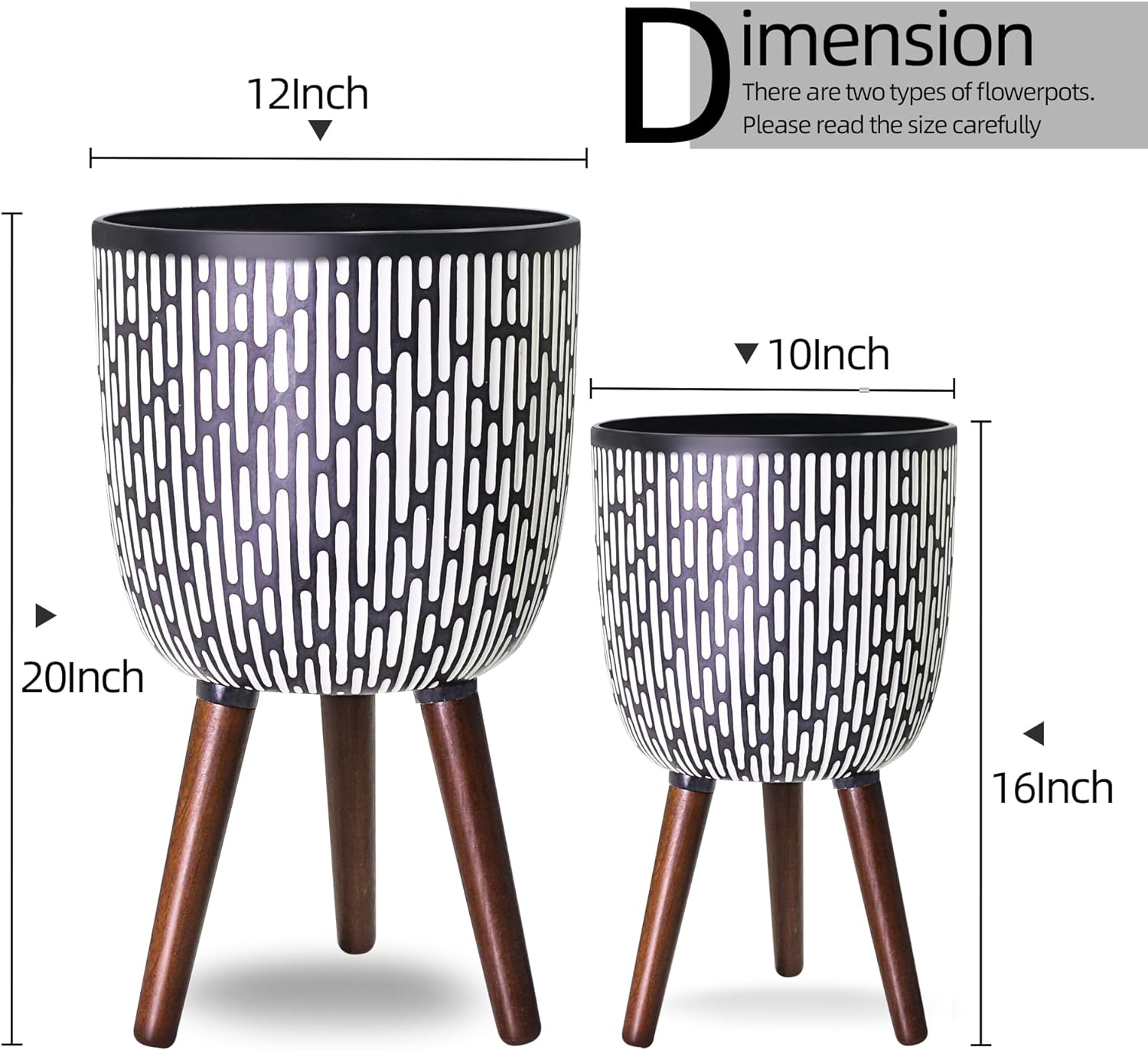 2 Set Plant Pot with Stand 10 & 12 inches, Mid-Century Large Planter with Legs for Indoor Plants