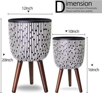 2 Set Plant Pot with Stand 10 & 12 inches, Mid-Century Large Planter with Legs for Indoor Plants