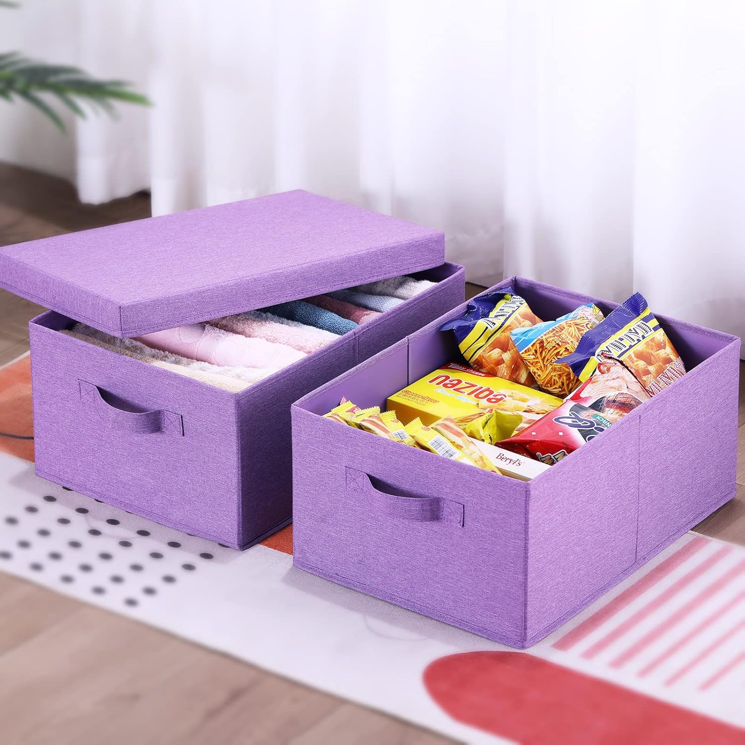 HOONEX Foldable Storage Bins with Lids, Pack of 2, Storage Boxes with 2 Carrying Handles and Sturdy