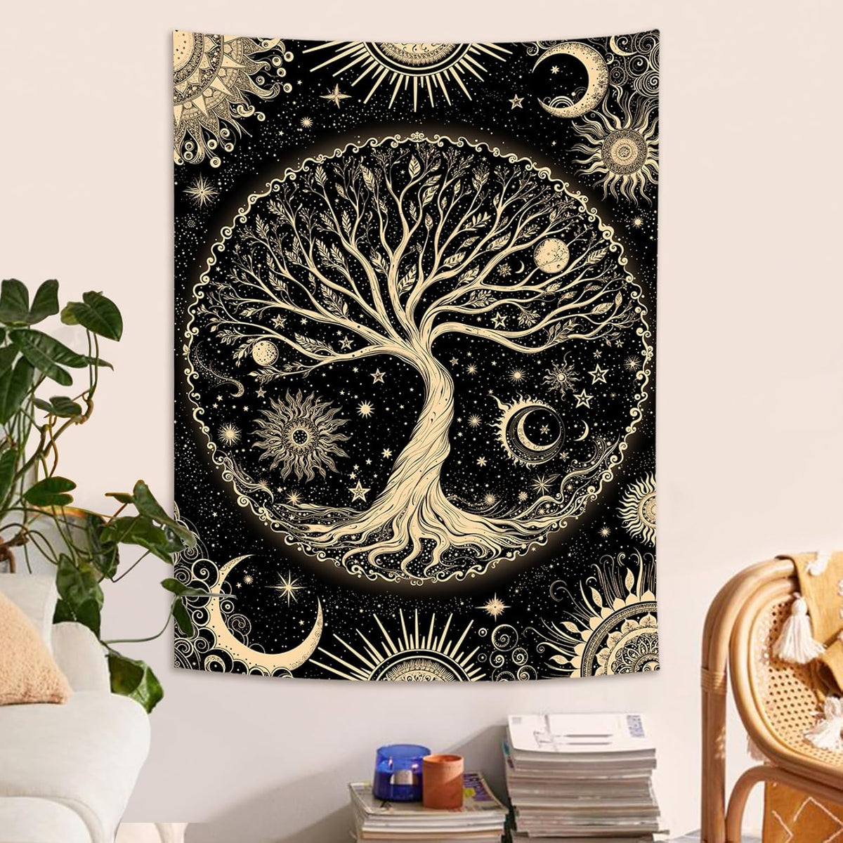 Lunerfex Tree of Life Tapestry Starry Sky Wall Tapestry, Vintage Tapestries for Bedroom Ceiling