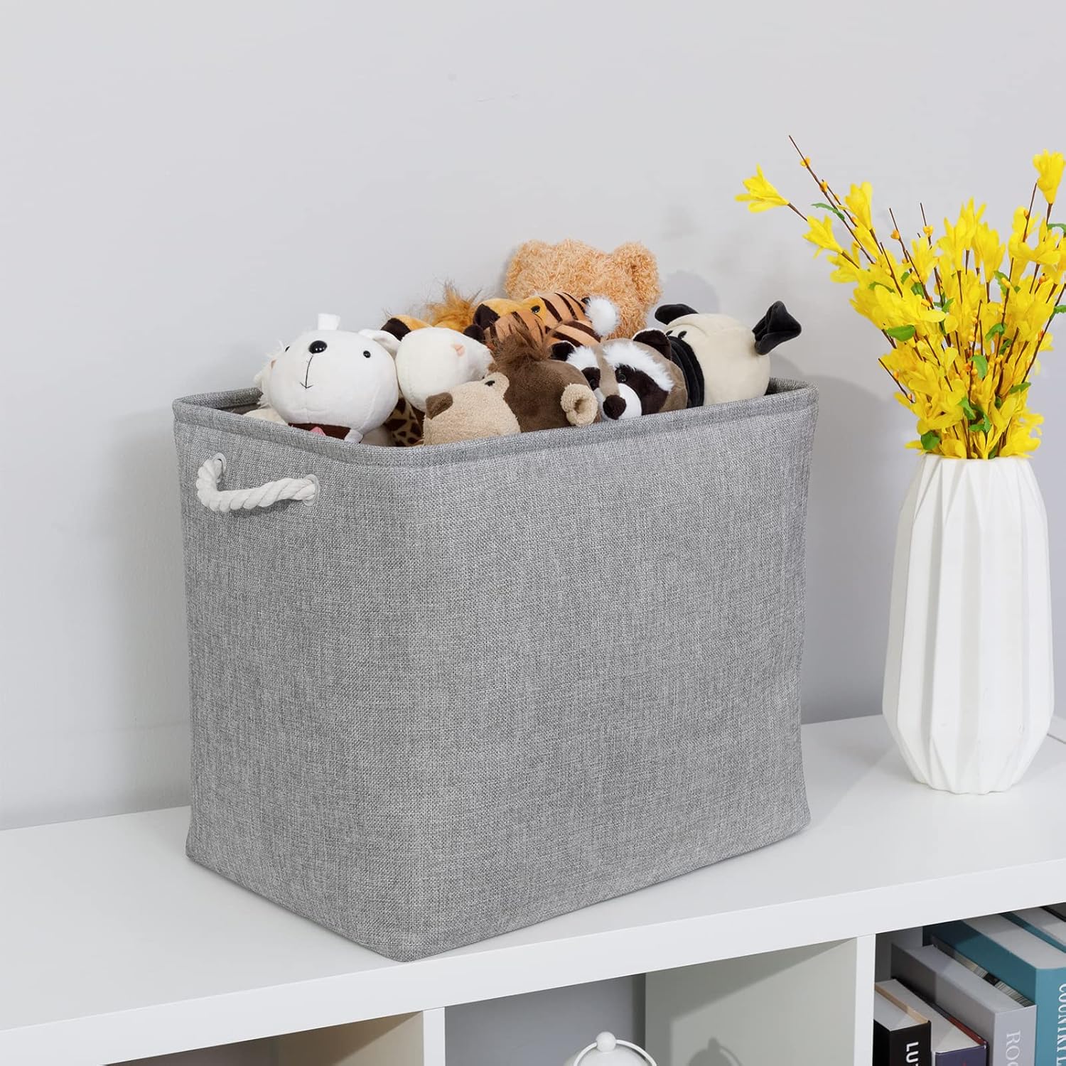 Bidtakay Collapsible Storage Bins for Clothes Large Grey Storage Baskets with Cotton Handles