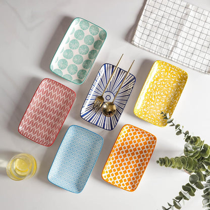 Selamica Ceramic Rectangular Salad Plates Set of 4, Small Serving Plates for Appetizers, Sushi