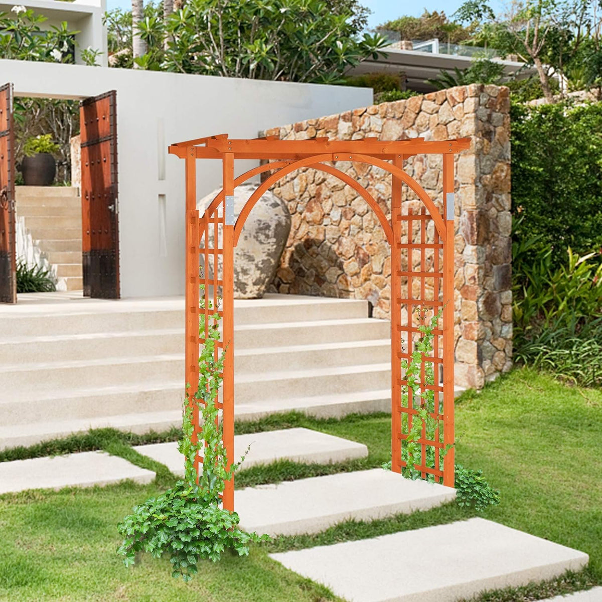 VINGLI 85in Wooden Arbor, Wedding Arch for Ceremony, Wood Trellis for Plant Climbing, Christmas