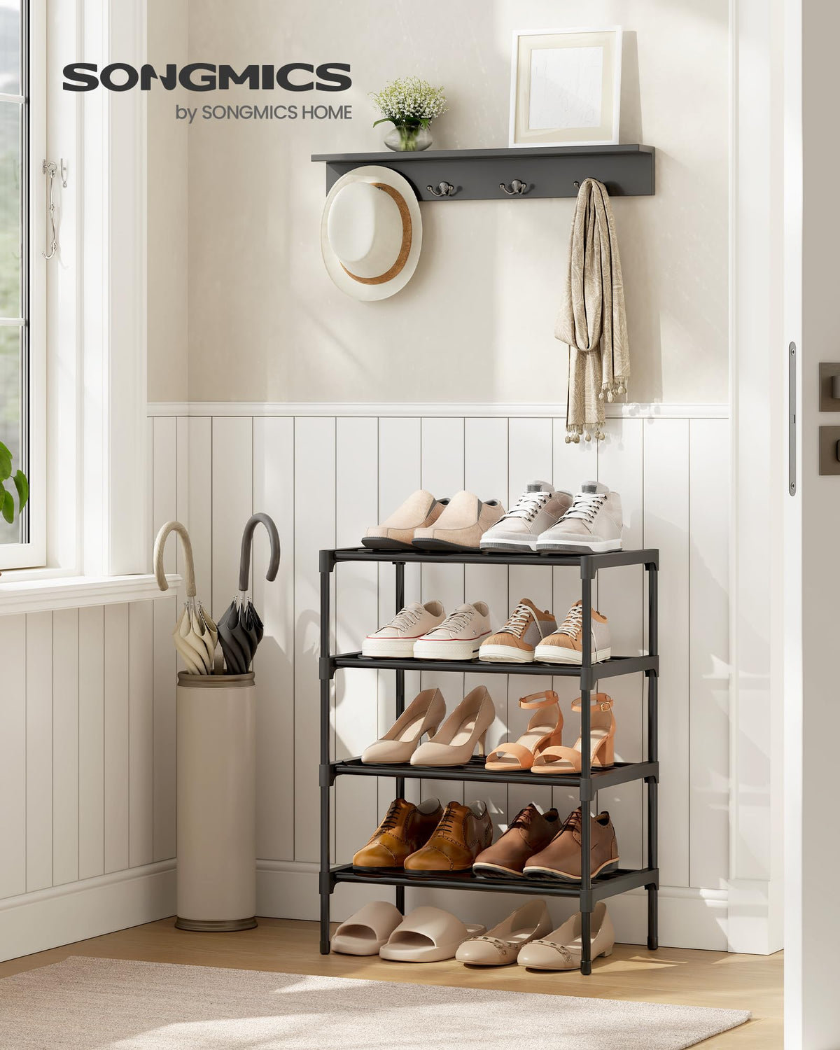SONGMICS 4-Tier Shoe Rack, Stackable Compact Metal Shoe Storage Organizer
