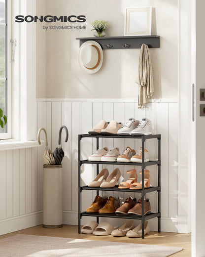 SONGMICS 4-Tier Shoe Rack, Stackable Compact Metal Shoe Storage Organizer
