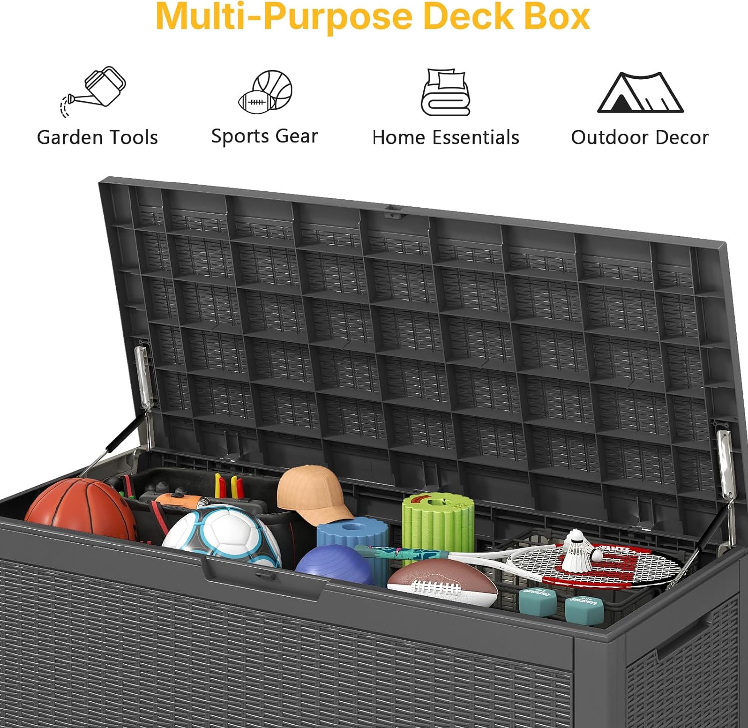 100 Gallon Deck Box Outdoor Waterproof, Rattan Outdoor Storage Box, Patio Storage Boxes for