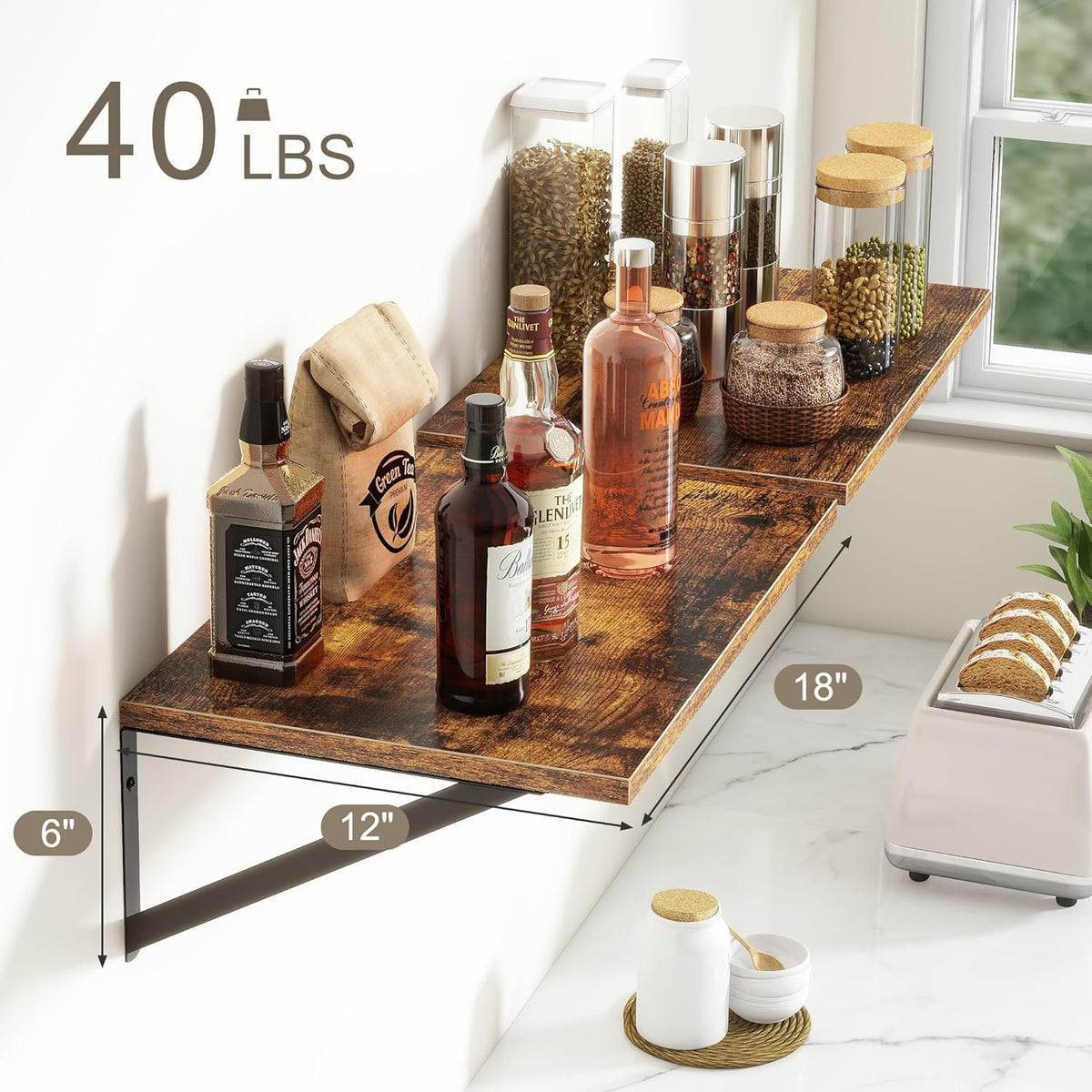 18"W x12"D Floating Shelves, Farmhouse Wall Shelves Home Decor Shelf, Deep Bathroom Shelf with