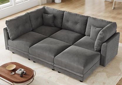 LLappuil Modular Sectional Sofa with Storage Seats, Corduroy Convertible Modular U Shaped Sectional