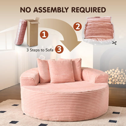 ovios 58" Oversized Round Chair Lounge Chaise Indoor, No Assembly Required, Cloud Large Circle