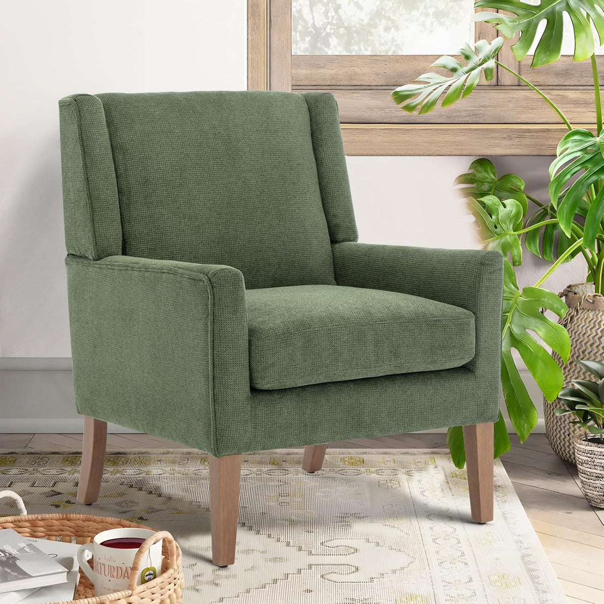 COLAMY Modern Wingback Living Room Chair, Upholstered Fabric Accent Armchair, Single Sofa Chair
