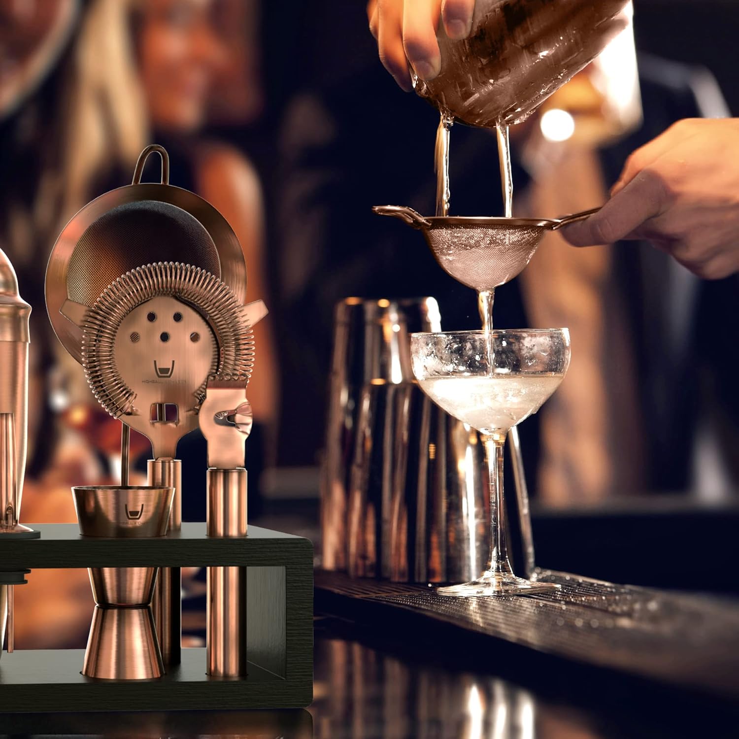 Highball & Chaser 13-Piece Cobbler Cocktail Shaker Set Matte Copper Stainless Steel Bartender Kit