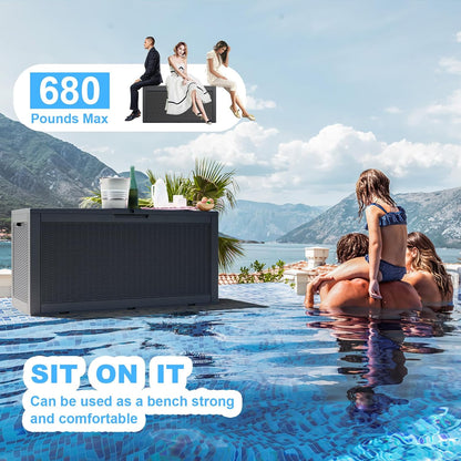 100 Gallon Deck Box,Resin Outdoor Storage Box with Lockable for Patio Furniture, Pool Accessories