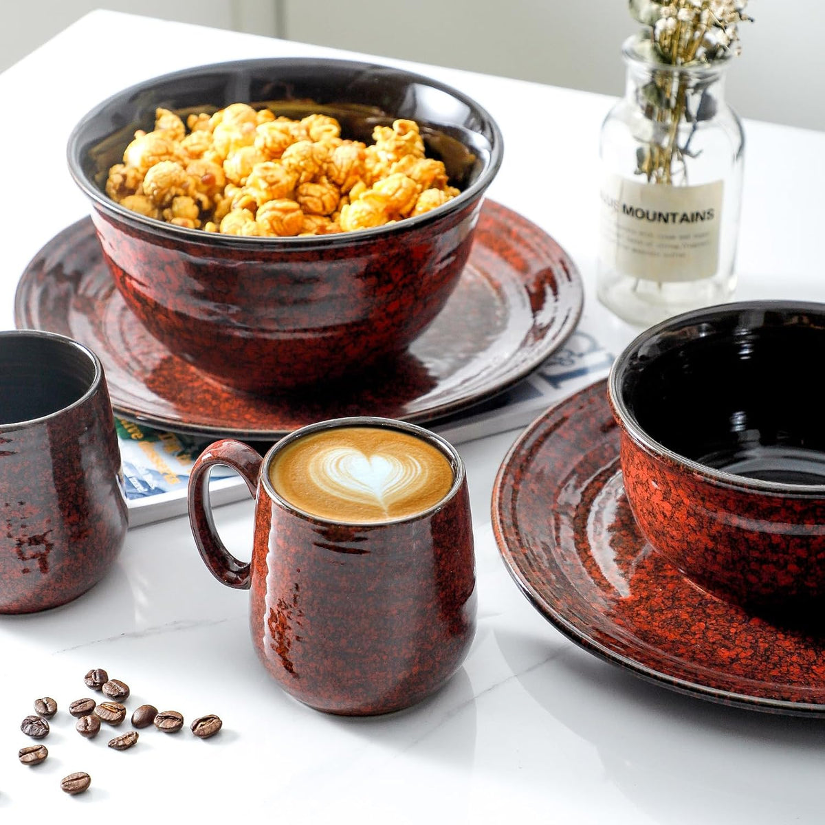 Hasense Ceramic Coffee Mugs Set of 4, 8 oz Small Coffee Cups, Porcelain Mug with Handle for