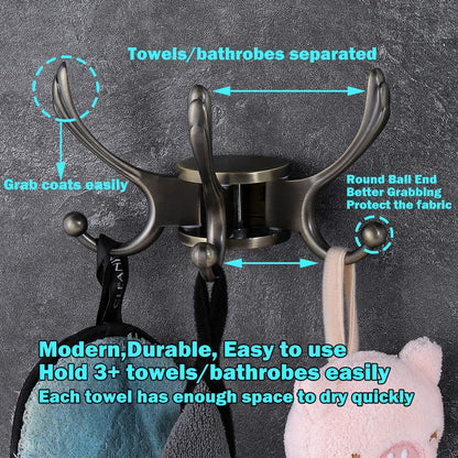 Swivel Coat Hook 2 Pack Heavy Duty Space Saving Towel Rope Hook Wall Mount Triple Swing Arms for RV