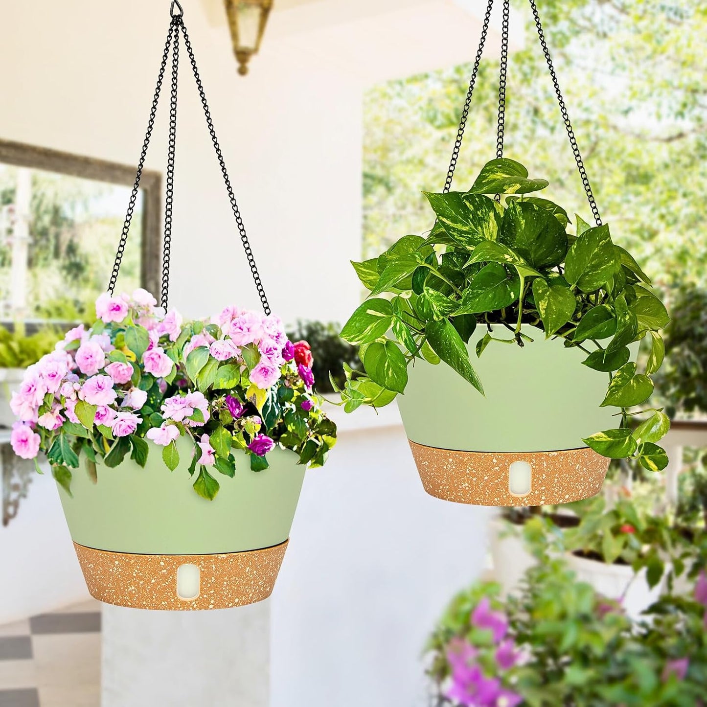 QCQHDU 2 Pack Hanging Planters for Indoor Outdoor Plants, 10 Inch Hanging Baskets Flower Pots with
