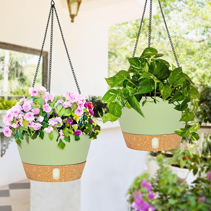 QCQHDU 2 Pack Hanging Planters for Indoor Outdoor Plants, 10 Inch Hanging Baskets Flower Pots with