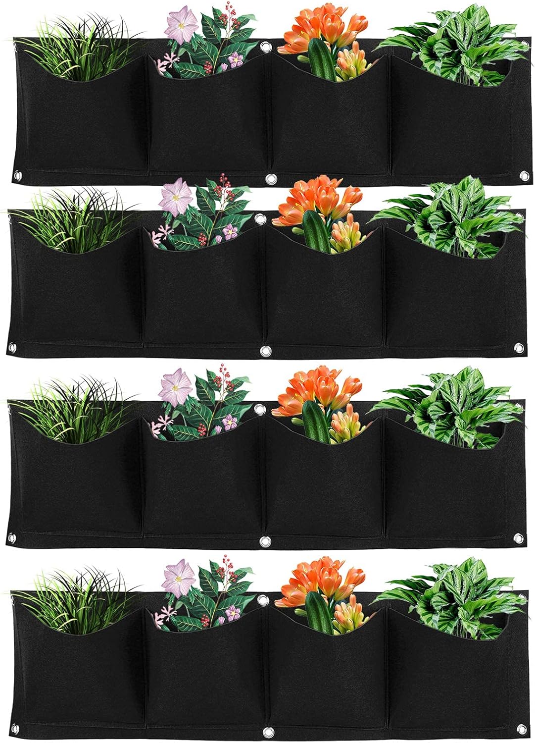 Atyhao Vertical Hanging Outdoor Wall Planter 4Pcs 4 Pocket Plant Grow Bag Wall Mounted Reusable