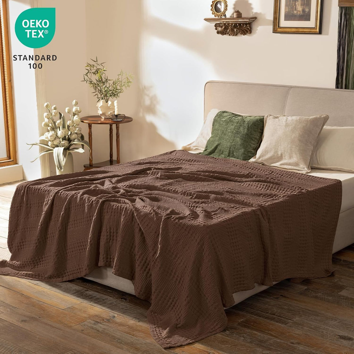 PHF Cooling Waffle Blanket King Size, Lightweight 60% Viscose from Bamboo & 40% Cotton. Breathable
