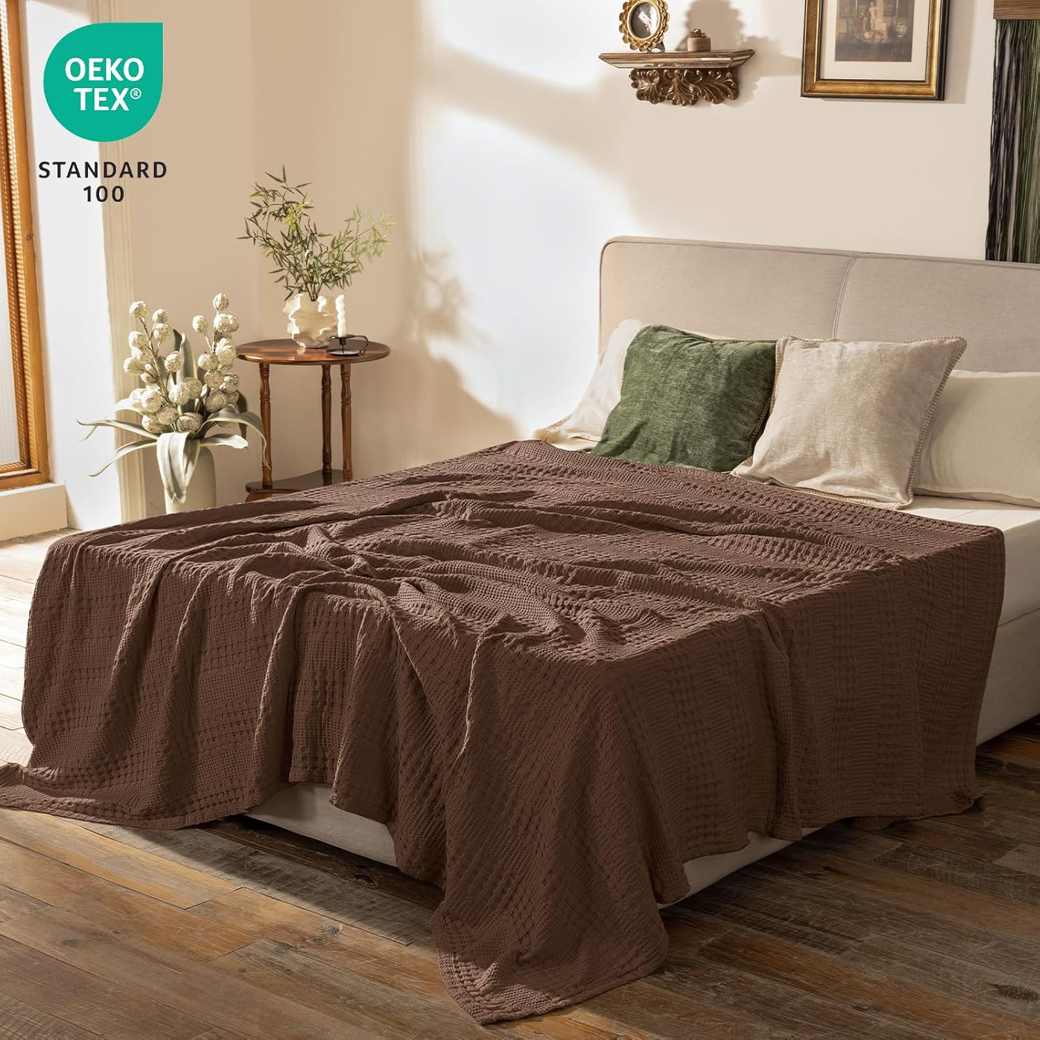 PHF Cooling Waffle Blanket Queen Size, Lightweight 60% Rayon Derived from Bamboo & 40% Cotton