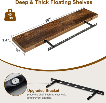 Floating Shelves 36 Inch Long, Deep Floating Shelf for Wall, 36 x 8 Floating Shelves Set of 2, 8