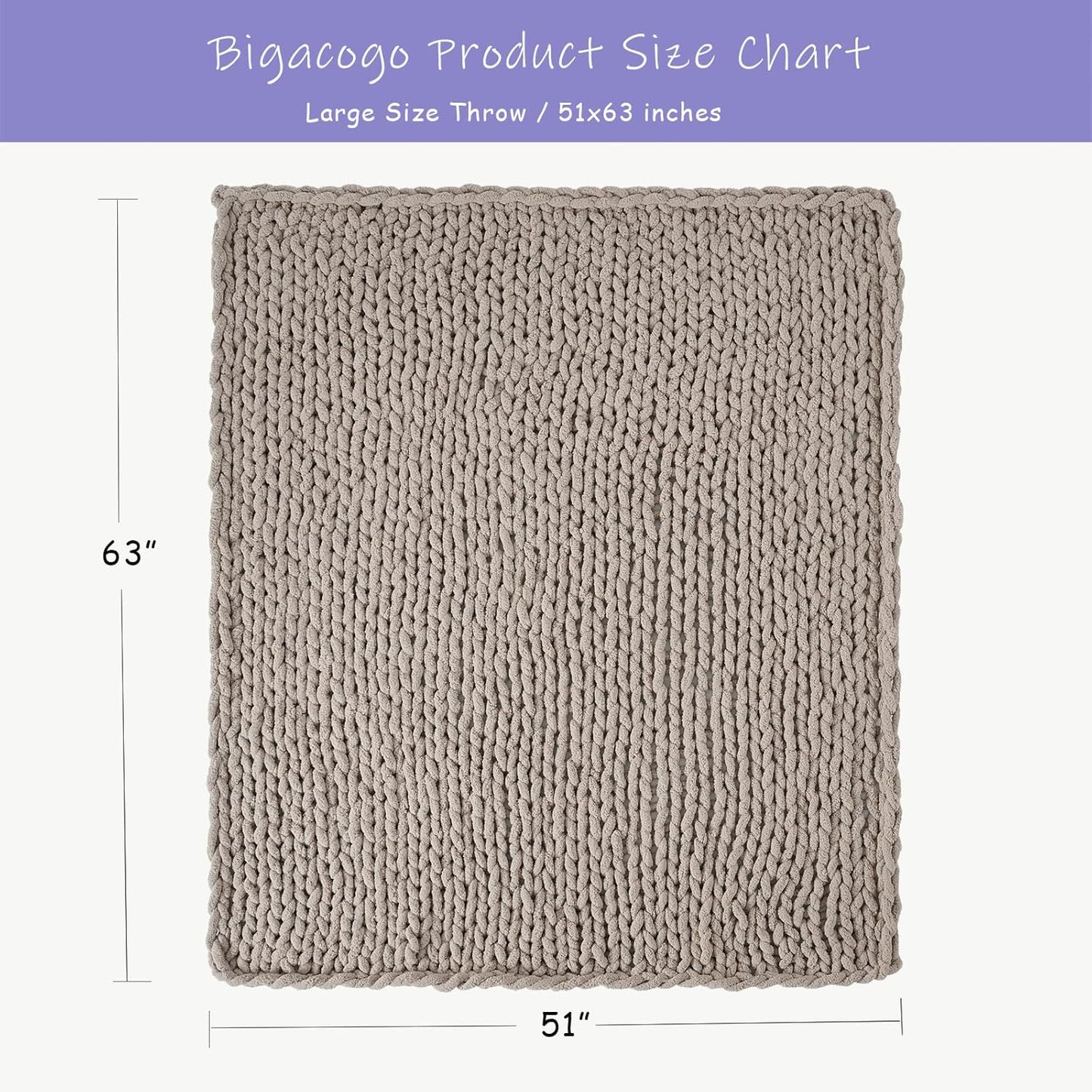 Bigacogo Chunky Knit Throw Blanket for Couch, 51x63 inches, 100% Hand Knitted with Thick Jumbo
