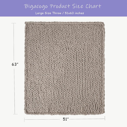 Bigacogo Chunky Knit Throw Blanket for Couch, 51x63 inches, 100% Hand Knitted with Thick Jumbo