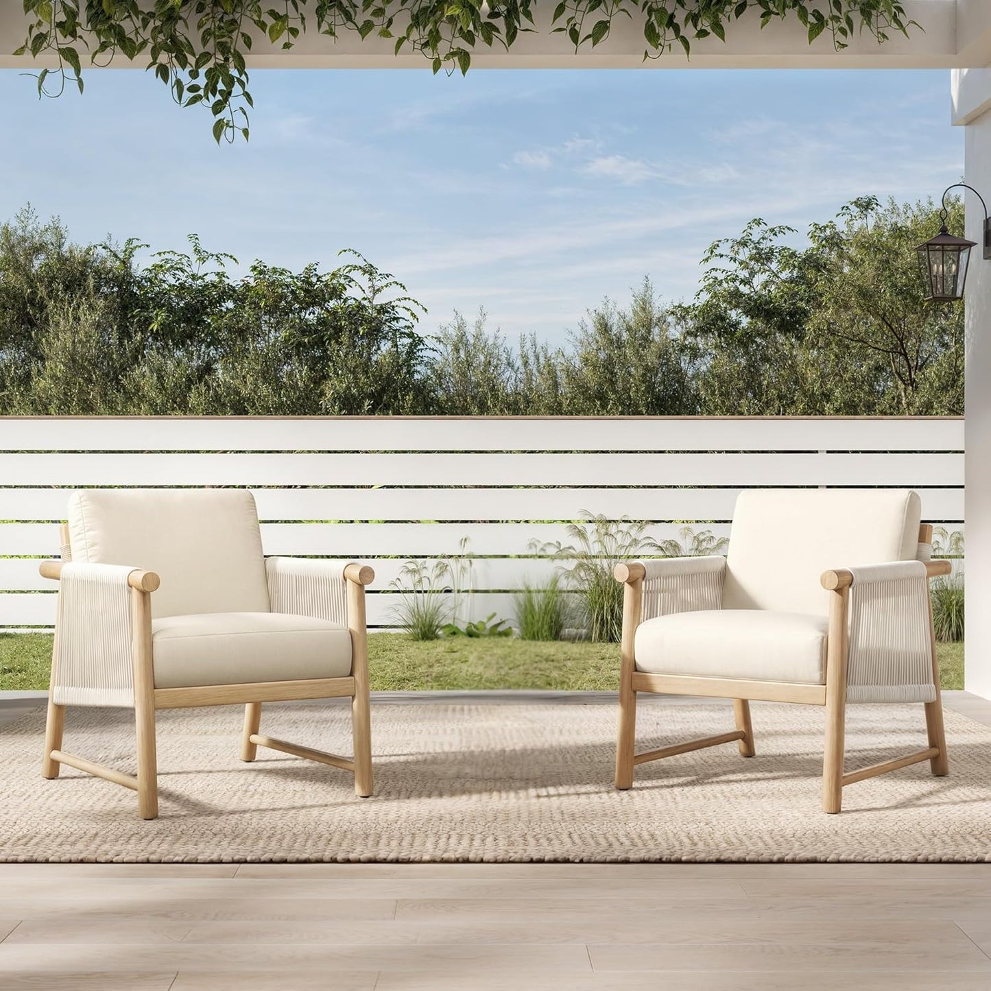 CHITA Boho Patio Rattan Chair Set of 2, Outdoor Wicker Chair with 7.1″ Thickened Cushions Acacia
