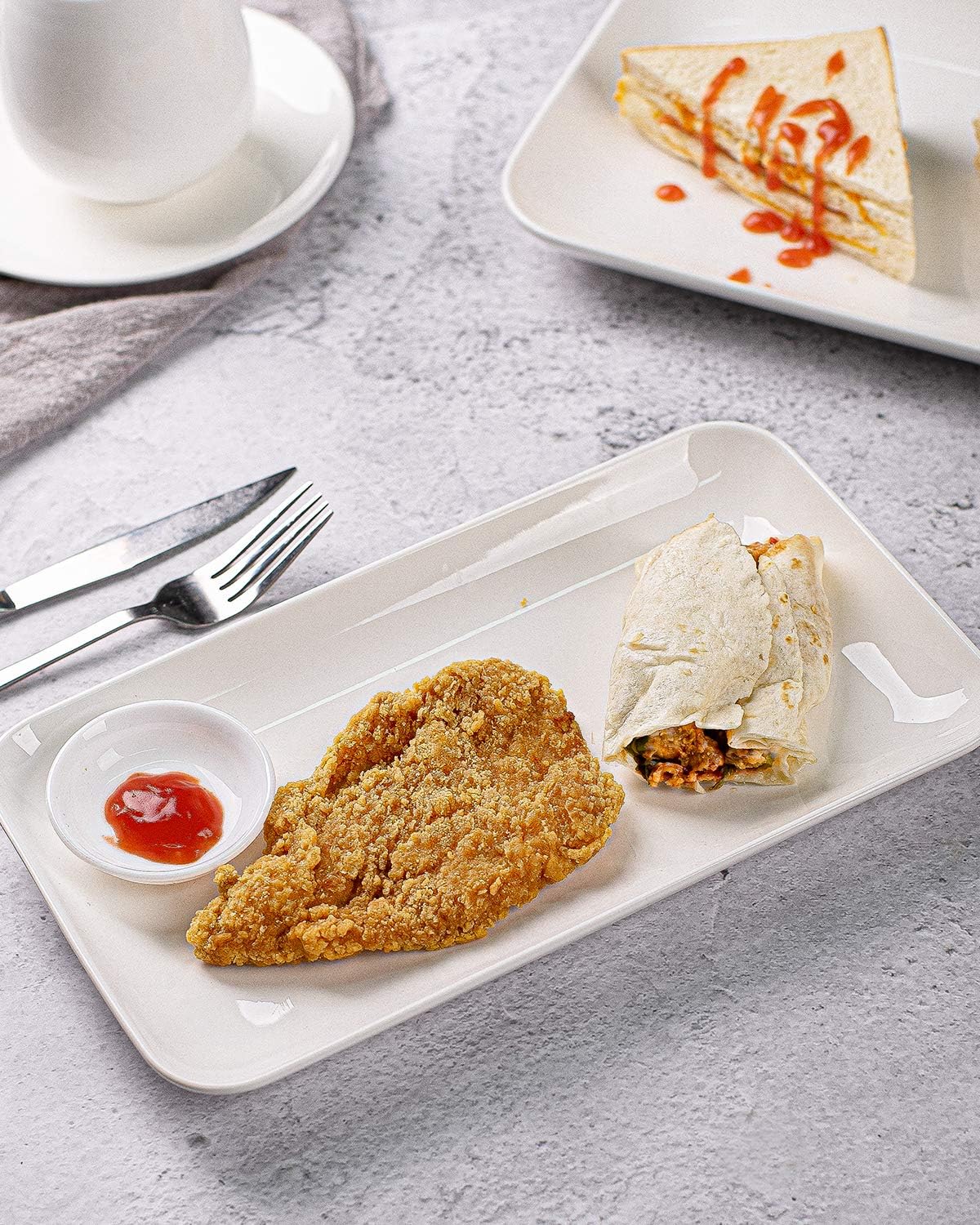 DELLING 8in White Rectangular Serving Plates-Large Serving Platter Set Salad Plates - Big Serving
