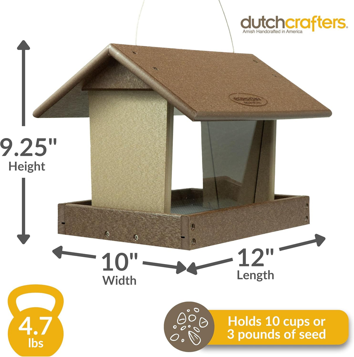 Poly Hanging Hopper Bird Feeder, Large Hanging Bird Feeder for Outside, Outdoors - Amish American