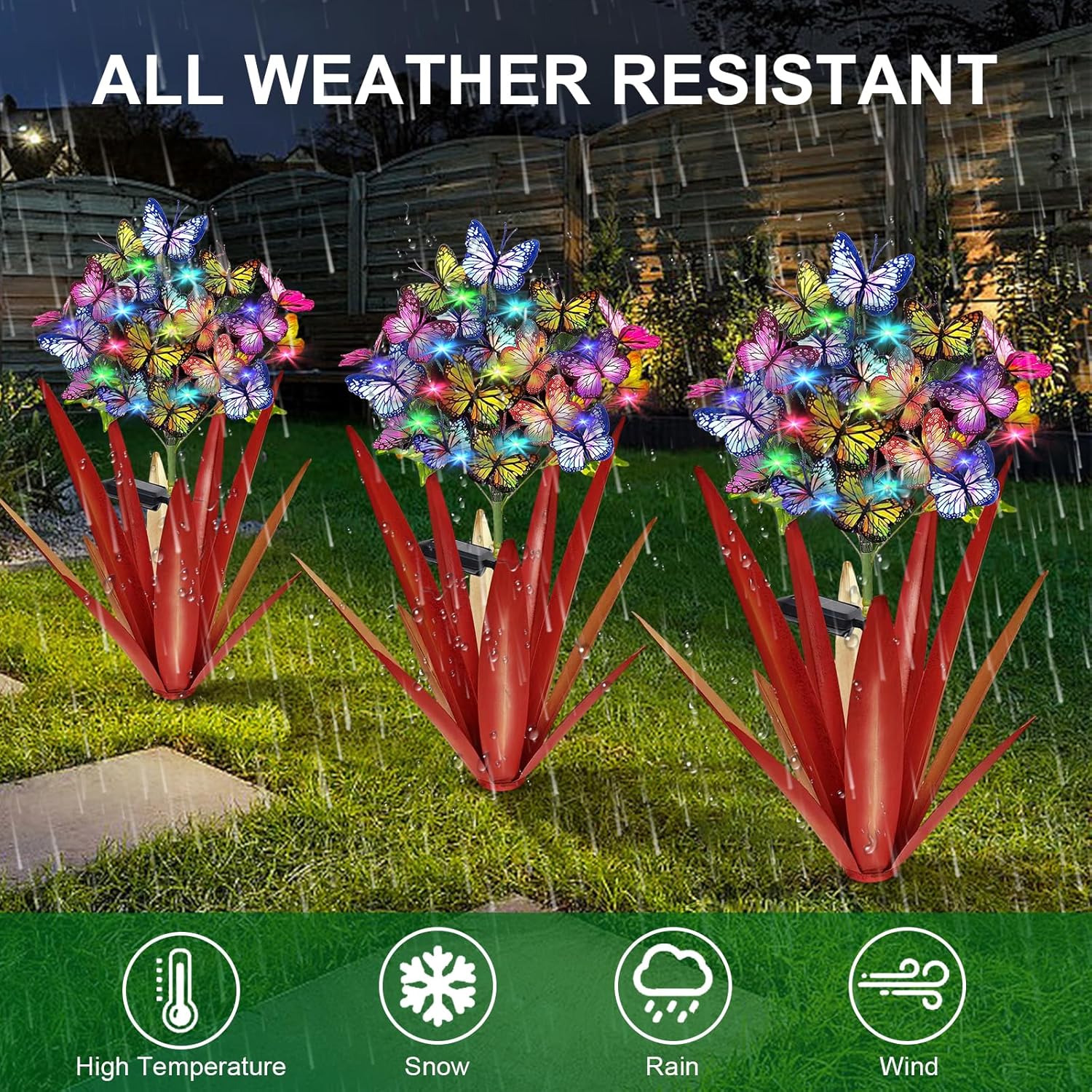 Homight Solar Metal Agave Butterfly Flower Stick Garden Sculpture - Outdoor Christmas Lights