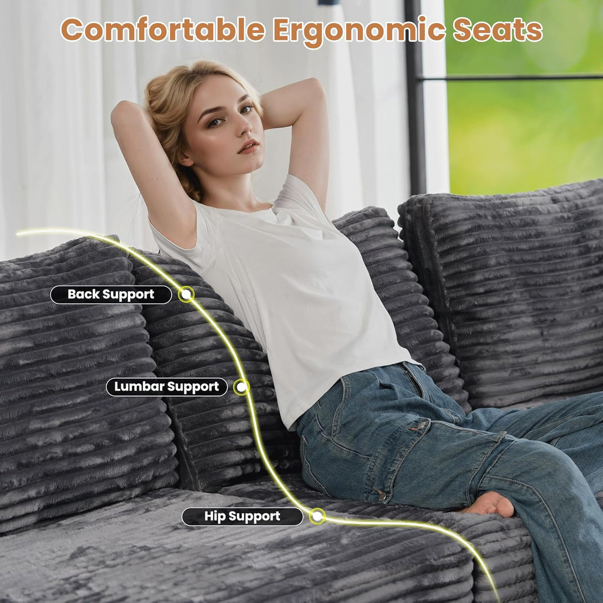 ovios Sectional Sofa Couch with U-Shape Chaise Ottomans, Comfy Modular Cloud Couches with Deep