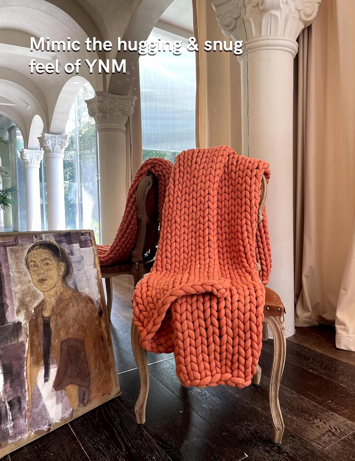 YnM Chunky Throw Blanket, Medium-Weight, Hand Knitted, Skin Friendly, Ventilated and Breathable