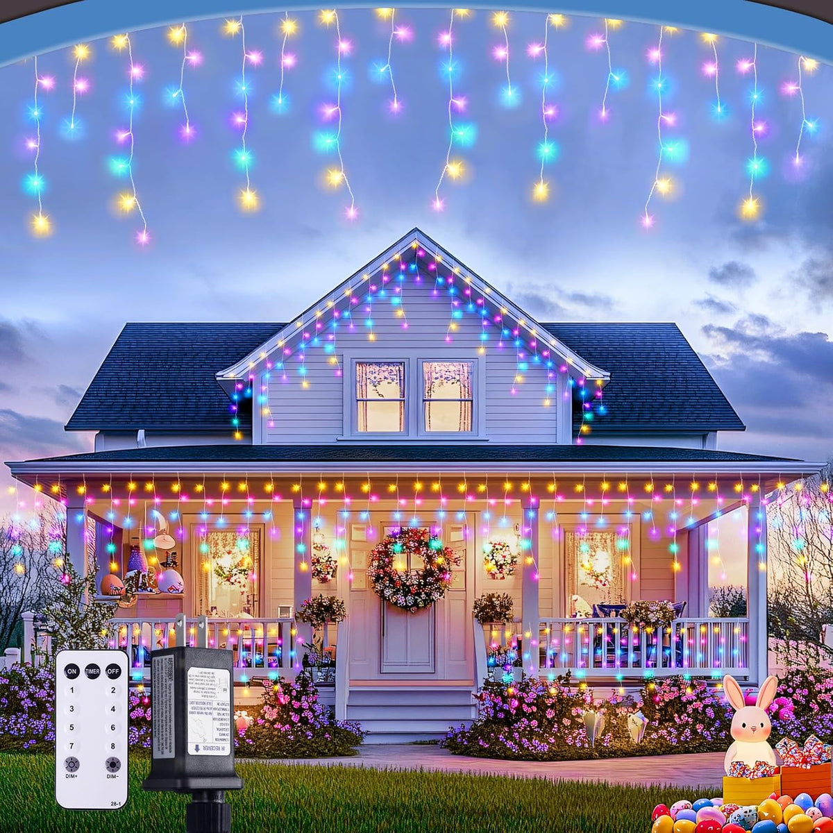 JMEXSUSS 400 LED 38.8 FT Easter Lights String Outdoor, Connectable Pastel Icicle Lights Indoor