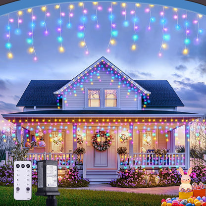 JMEXSUSS 400 LED 38.8 FT Easter Lights String Outdoor, Connectable Pastel Icicle Lights Indoor