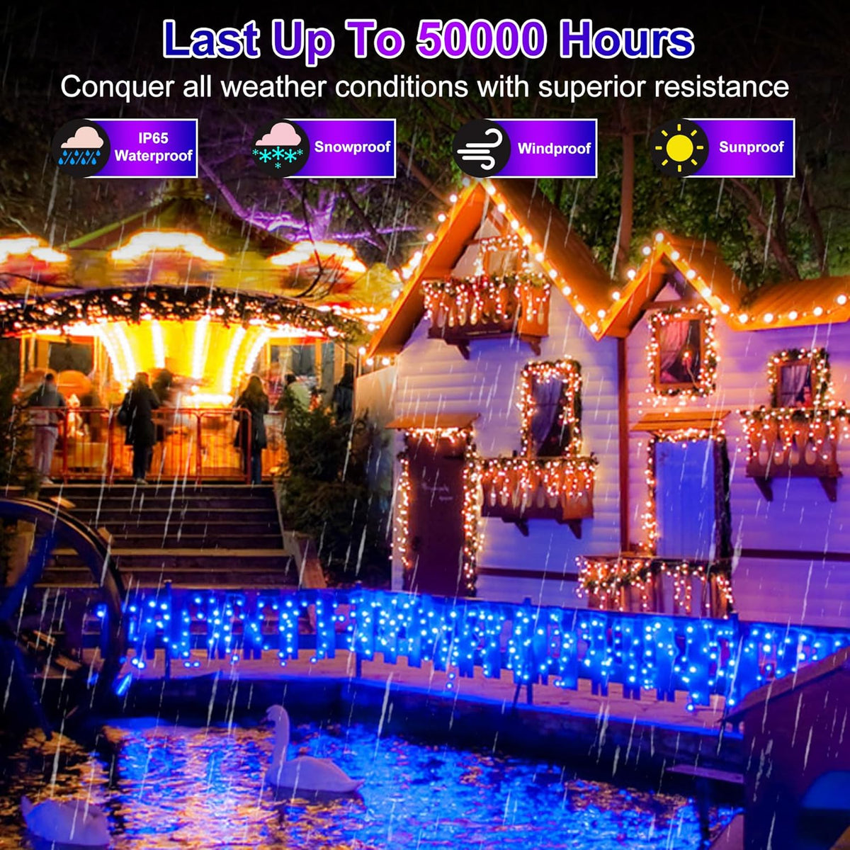 1332 LED 132FT Christmas Lights with 296 Drops, 12 Modes Dimmable Blue Outdoor Hanging Lights with