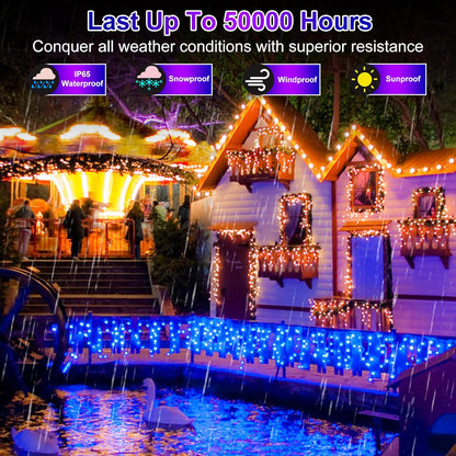 1332 LED 132FT Christmas Lights with 296 Drops, 12 Modes Dimmable Blue Outdoor Hanging Lights with