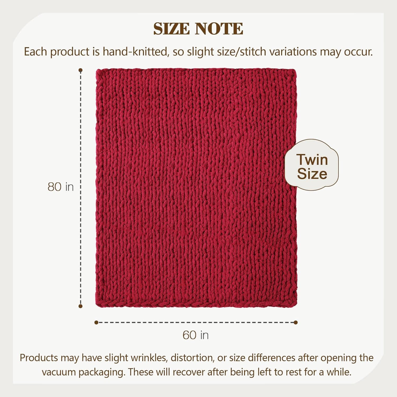 Carriediosa Chunky Knit Throw Blanket 60" X 80" Twin, 100% Hand Made Large Chenille Loop Yarn Soft