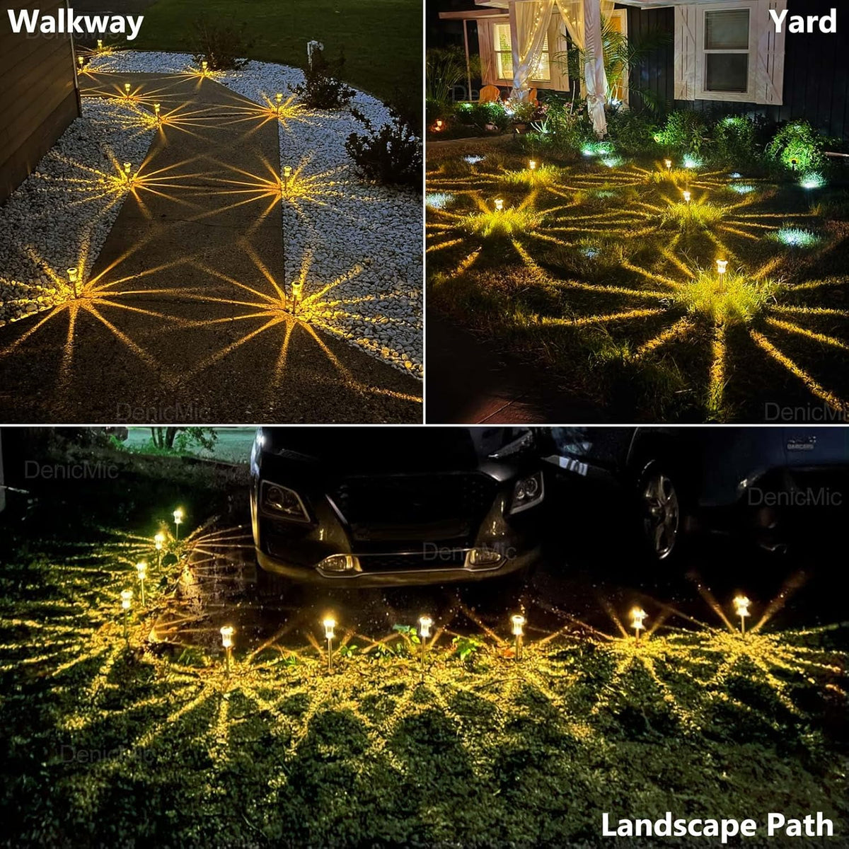 DenicMic Solar Lights Outdoor 10 Pack Waterproof 3000K Warm White LED Acrylic lamp Head Stainless