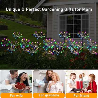 Kwaiffeo 4 Pack Solar-Powered Firework Fairy Lights, Solar Light Outdoor Waterproof Christmas &