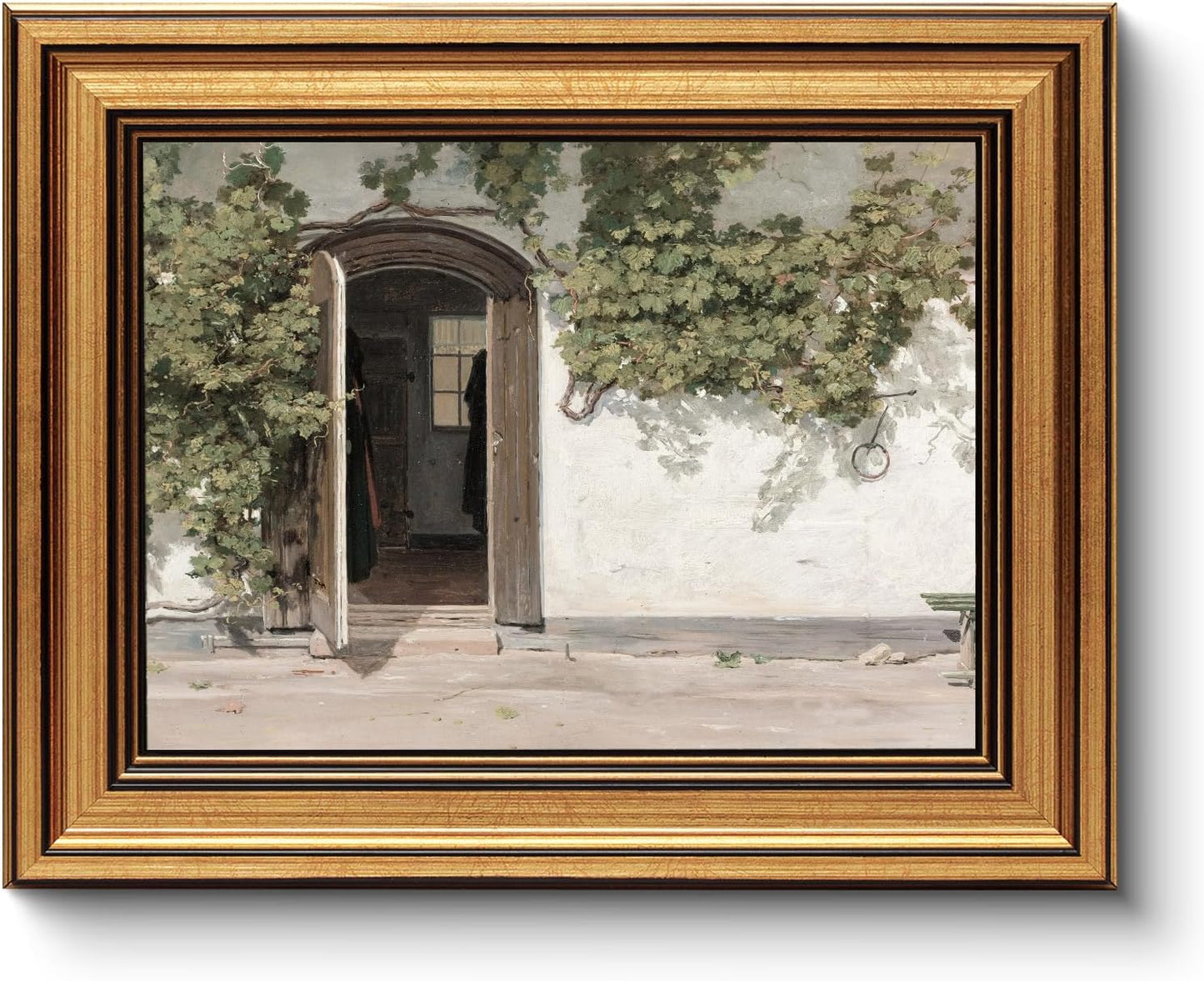 HUARCEY Gold Framed Vintage Wall Art Vineman Climbing The Walls Farmhouse Wall Decor Opening Door