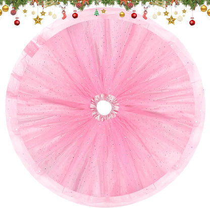 Christmas Wedding Tree Skirt,45 inch 4-Layer Fluffy Romantic Pleated Sparkly Skirt Decoration Xmas